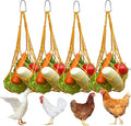 Chicken Vegetable Hanging Feeder 4 PCS, Reusable String Bag with Hook for Chicken Toys, Poultry Fruit Holder for Hens and Ducks, No Mess Lettuce Cabbage Feeder for Enrichment(Yellow)