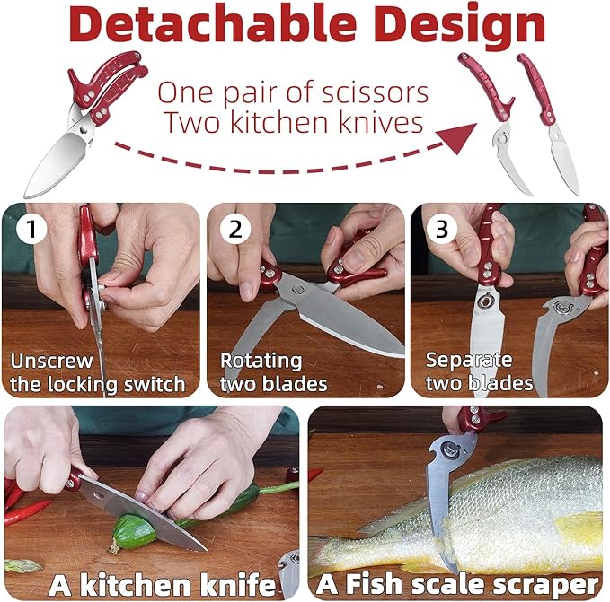 Heavy Duty Poultry Shears Scissors,Kitchen Shears for food Heavy Duty,Kitchen Scissors All Purpose,Chicken,Fish,Meat,Easily Separable for Thorough Cleaning,Dishwasher Safe.