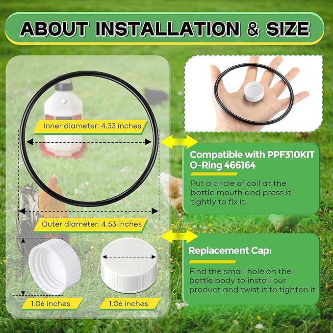 Poultry Fountain Renewal Waterer Parts, 10 Replacement Caps & 4 O Rings, Compatible with Miller PPF3/PPF5/PPF7 & Compatible with Farm-Tuff 3/5/7 Gallon Poultry Founts(White)