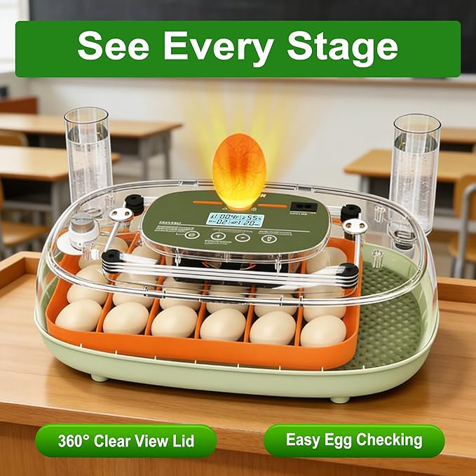 Ovatt 24-Egg Digital Incubator - Automatic Temperature and Humidity Control, LED Display, Automatic Rotation, External Water Refill - Ideal for Incubating Chicken, Duck, Quail, and Goose Eggs