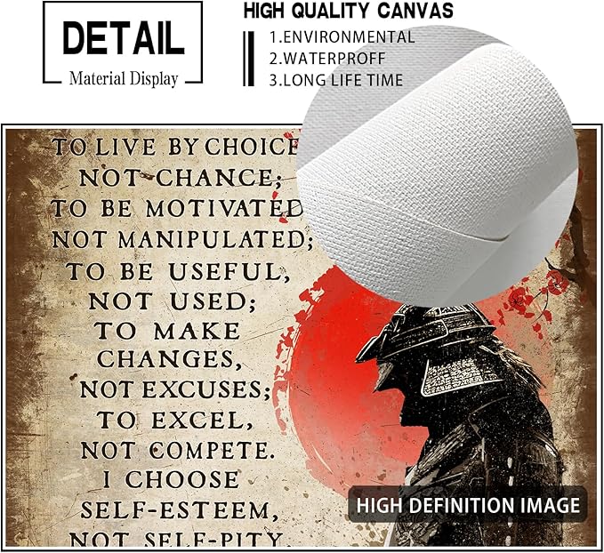 Japanese Wall Art Samurai Pictures Wall Decor Japanese Art Canvas Painting Bushido Motivational Asian Poster Artwork Modern Home Decor Framed for Bedroom Living Room Office 12"X16"
