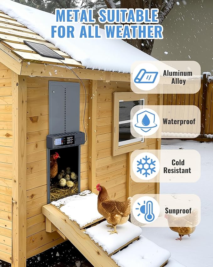 Automatic Chicken Coop Door Solar Powered with XL Large Size 10.8″x 14.2″ Auto Chicken Door Design with USB-C Charging & 3 Modes, Anti-Pinch & Aluminum Alloy Weather Proof-Blue