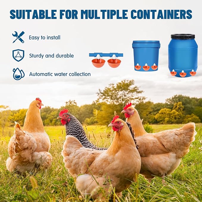 8 Pack Large Automatic Chicken Waterer Cups | Chicken Water Feeder | Poultry Water Feeder Kit | Tee Fittings Poultry Feeder Cups for Chicks, Duck, Turkey, Goose