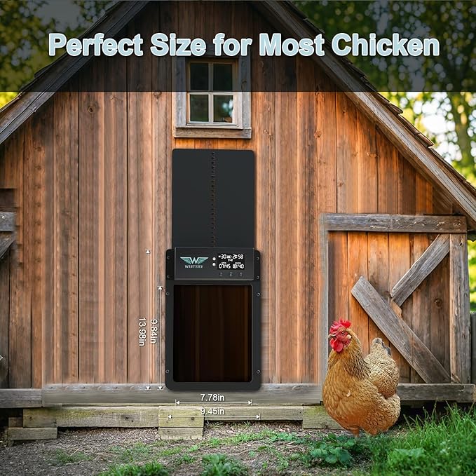 Automatic Chicken Door with LCD Display, Solar Chicken Coop Door with Multiple Modes & USB-C Charging, Automatic Chicken Coop Door with Light Sensor & Timer