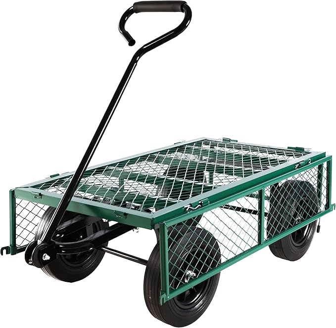 Wagon with Removable Sides - Can be Used in Farms, Warehouses etc - Dump Cart - Solid Green Wheels