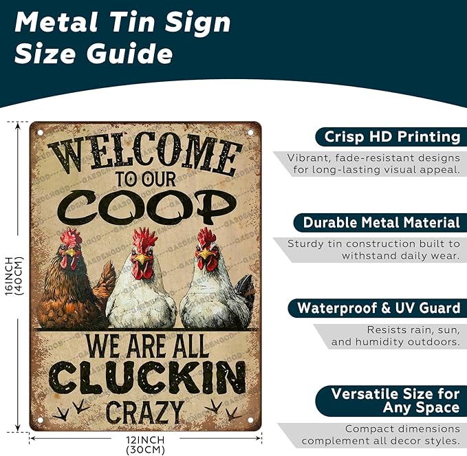 Chicken Metal Tin Sign Welcome To Our Coop We Are All Cluckin Crazy Vintage Tin Sign For Chicken Wall Farmhouse Farm Home Coop Decor 16x12 Inch