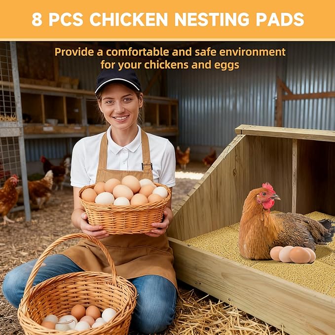 DRQ 8 Pcs Nesting Pads for Chicken Coop - Washable Chicken Nesting Pads, Reusable Chicken Coop Accessories for Hen Laying Mats 12"×12" (Brown)