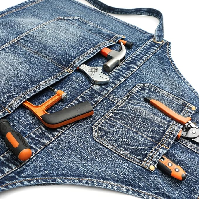 Jeanerlor Cotton Work Apron with Pockets for Women and Men Cross Straps & Adjustable S to XXXL 2 Size