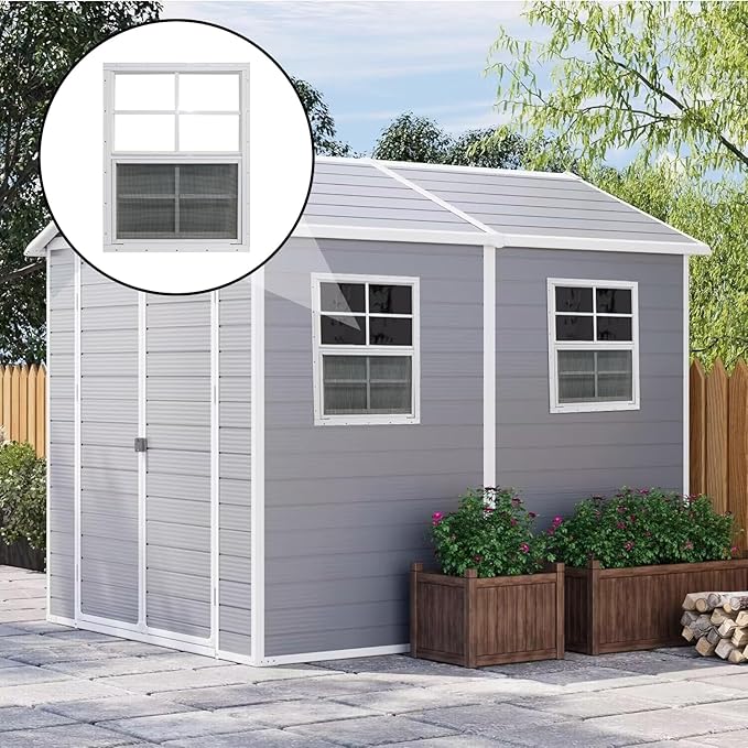 Yuzzy 18" x 23" Shed Windows with Tempered Glass and Fiberglass Screen, 2 Pack Small Sliding Windows for Shed, Chicken Coop, Playhouse, Household, Garage, Barns (White)
