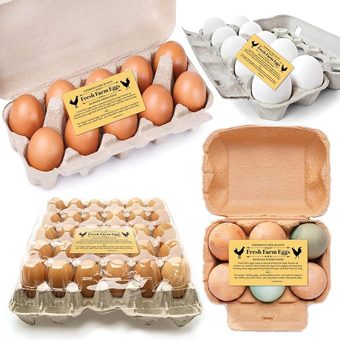 100 Pack Premium Fresh Farm Eggs Handling Instructions Care Accessories Cards Labels | Egg Blank Cartons 4 6 12 15 18 30 48 50 Count Basket Box Container Storing Extra Organizer -M10CH100