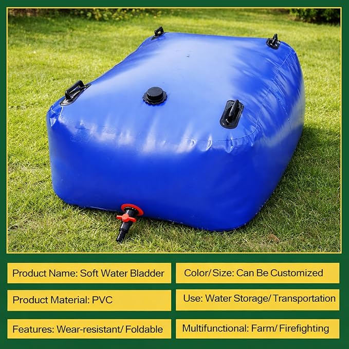 Large Capacity Water Bladder Tank 2500/2000/1500/1300/1000 Gallon, Portable Water Storage Bag with Faucet, Heavy Duty Drought-Resistant Container for Farm Irrigation & Emerge 2x1x0.5m/1000L/263gallon