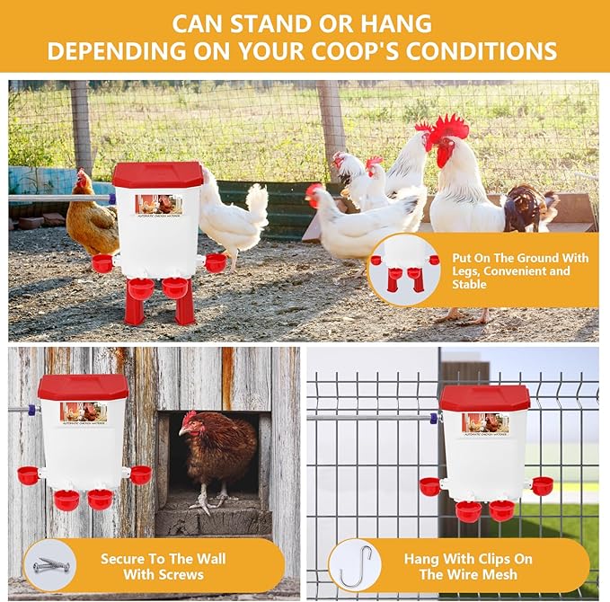 Lilyang Automatic Chicken Waterer 2 Gallon | Float-Control Auto Waterer, Hanging/Standing Design, Connect to 3/4'' Faucet & Hose, Effortless Hydration Solution for Backyard Coop & Small Farm