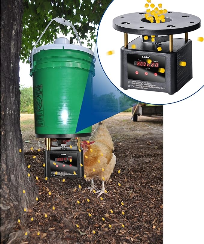 Automatic Chicken Feeder Timer, Briidea Poultry Feeder Motor and Timer Kit, Metal Spin Plate, Adjustable Mount, Ideal for Chickens, Ducks, Geese