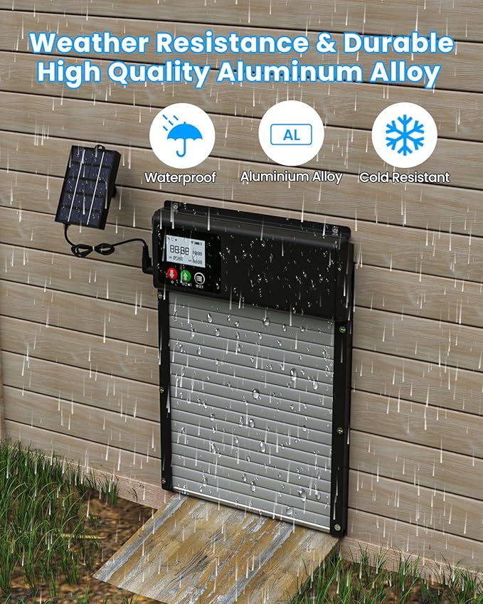 2026 New WiFi Chicken Coop Door Solar Powered with APP Control, Automatic Chicken Coop Door Timer & Light Sensor, Auto Chicken Coop Door Opener, Solar Chicken Coop Door Anti-Pinch Design LCD Display