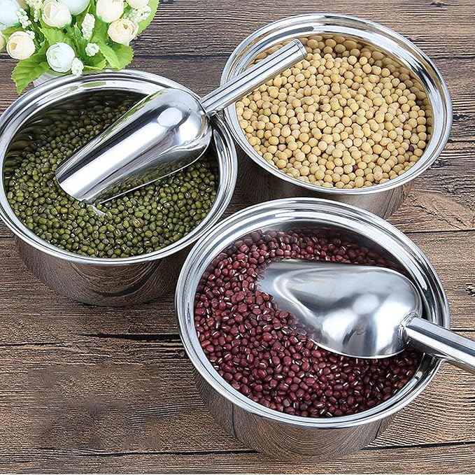 2 Pieces Stainless Steel Ice Scoops Flour Sugar Coffee Bean Candy Metal Utility Scoops for Kitchen Party Bar Wedding, Dishwasher Safe, Silver