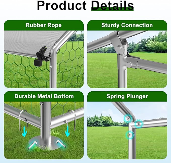 Large Metal Chicken Coop Pen Walk-in Poultry Cage with Waterproof and UV-Resistant Cover, Outdoor Chicken Run for Backyard Farm Use,Spire Roof(10’ W x 13.2’ L x 6.4’ H)