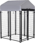 PawHut Outdoor Dog Kennel with Roof, 4' x 4' x 6' Heavy Duty Welded Wire Dog Playpen Enclosure with Escape-Proof Lock, UV-Resistant & Waterproof Cover, for Medium Dogs, Chickens, Ducks, Silver