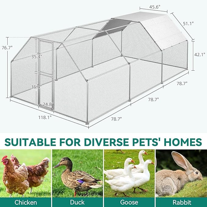 YITAHOME Large Metal Chicken Coop Run Pen for 10-20 Chickens, Walk-in Poultry Cage Hen Run House w Waterproof & Anti-UV Cover, Outdoor Chicken Cage for Outside, Backyard, Farm (19.1 x 9.8 x 6.4 ft)