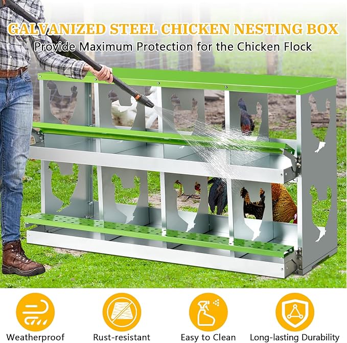 Chicken Nesting Box for Laying Eggs,Wall-Mountable Chicken Coop Nesting Boxes,8 Hole Roll Away Nesting Boxes,with Large Vented Holes,for Chickens,Ducks,Large Egg Laying Boxes (Green 8 Hole)