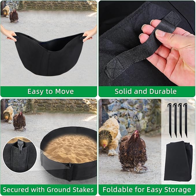 Chicken Dust Bath Tub Dust Bath for Chickens Chicken Coop Cleaner Container with 4 Ground Stakes Chicken Coop Accessory for Farms