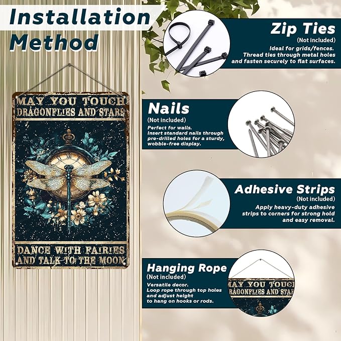 Vintage Metal Tin Sign May You Touch Dragonflies And Stars Dance With Fairies And Talk To The Moon For Home Garden Restaurant Cafe Office Shop Bar Club Decor 12x8 Inch