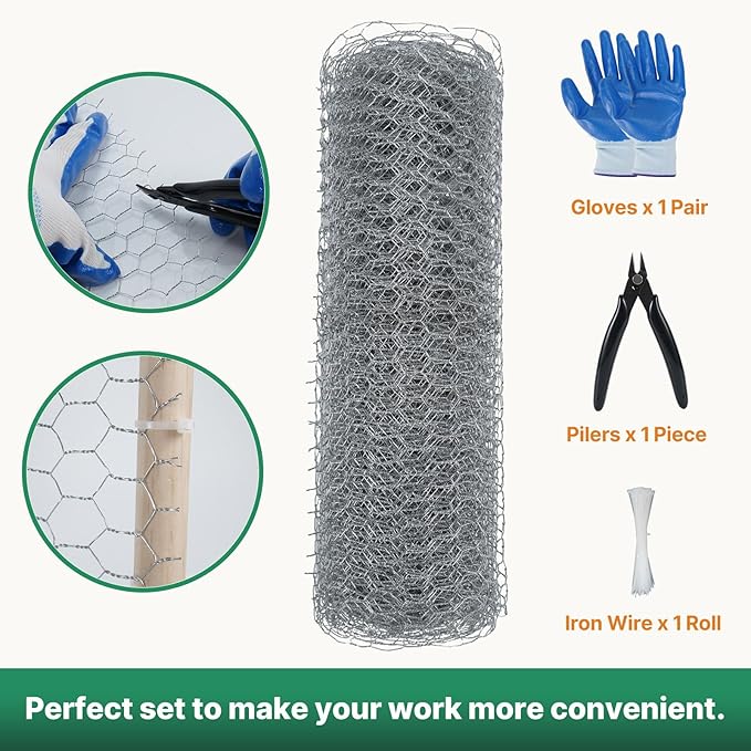 Chicken Wire Fencing Mesh, 15.7 Inch x 32.8 Ft Welded Cage Wire Rolls 0.6 Inch Hexagonal Galvanized Floral Fence Mesh for Animal Enclosure Chicken Coop Flower Beds Poultry Netting and Rabbit Fencing