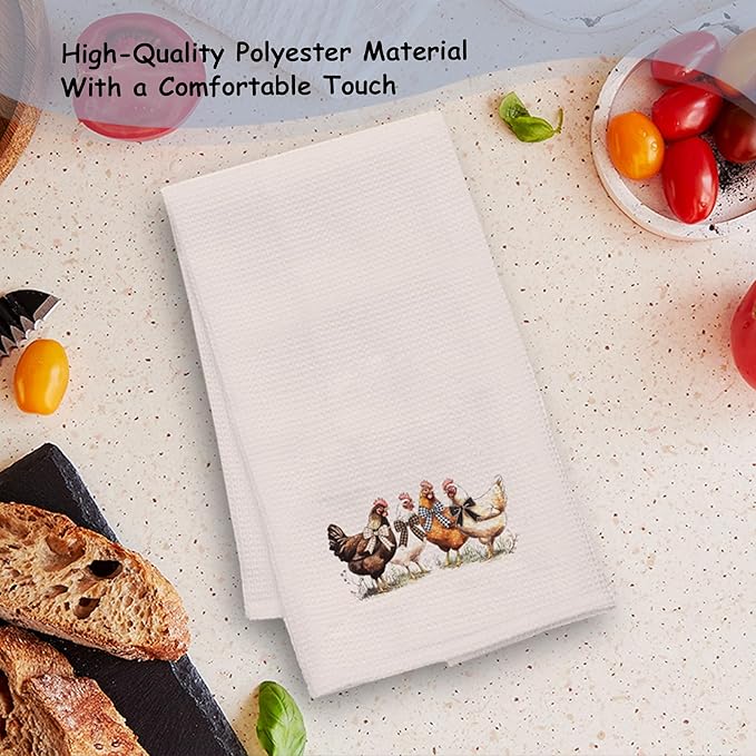 Funny Chicken Kitchen Towels, Chicken Lover Mom Lady Gifts Hand Towels for Bathroom Kitchen, Coquette Bow Farm Animal Hens Decorative Dish Towels Drying Cloth, 16x24 Inch