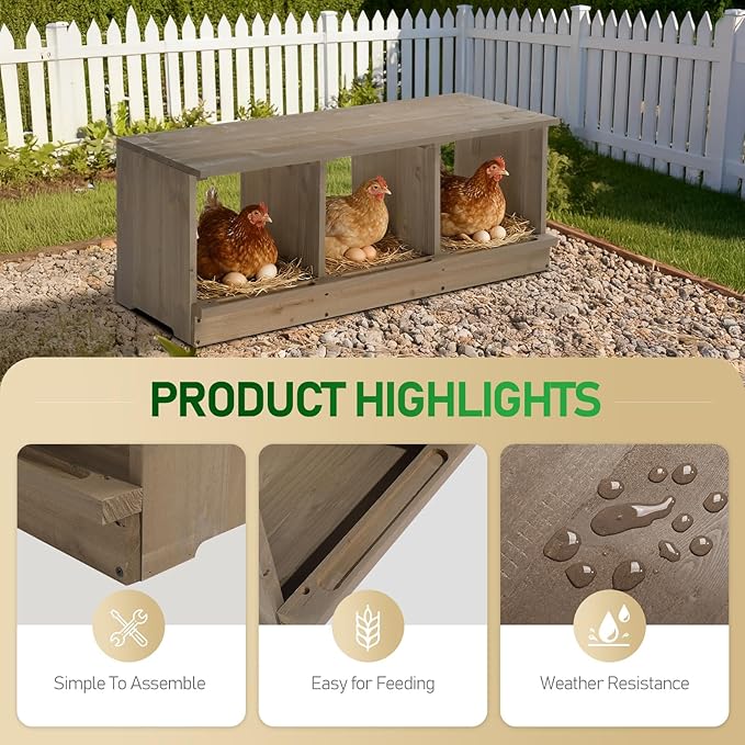 Outvita Nesting Boxes for Chickens 3 Compartments, Wood Chicken Nesting Box Wall Mount, Versatile Use Nest Box for Chicken Coop, Easy to Assemble for Chickens, Hens, Ducks