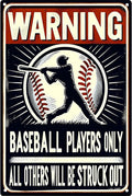 Warning Baseball Players Only Tin Signs-Metal Signs Baseball Posters,Baseball Gifts for Boys 8-12 for Boys Room Wall Decor(8×12 inch)