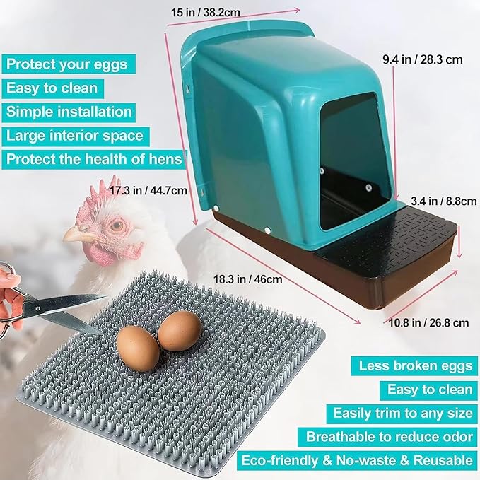Chicken Nesting Boxes Chicken Laying Boxes with Egg Roll Out Nesting Boxes for Chickens Coop Nest Box Large, Easy to Install, Waterproof and Durable (Green, 6 Pack)