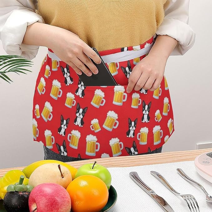 Half Apron with 3 Pockets Chef Cooking Kitchen Restaurant Aprons for Women Men