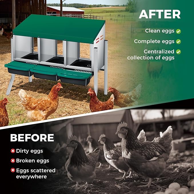 Nesting Boxes for Chickens, 3 Holes Chicken Nesting Box with Removable Tray, Easy Egg Collection, Roll Away Nesting Box for Hens, Chicken Coop, with Legs, Green