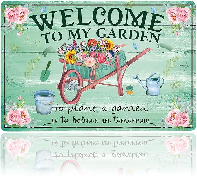 Gardening Gifts Vintage Garden Signs for Outside Gardener Gifts Women Welcome to My Garden Tin Sign for Home Greenhouse Living Room Bedroom Yard Cottage Outdoor Decor 12 X 8 Inch
