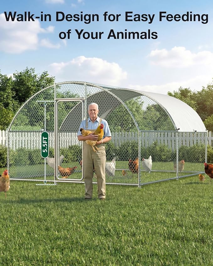 Esright Metal Large Chicken Coop Run for Yard with Cover, 13x10x6.4 FT Walk-in Chicken Pen for Outdoor, Backyard, and Farm, Hen Cage House Suitable for 8-12 Chickens, Dome Roof