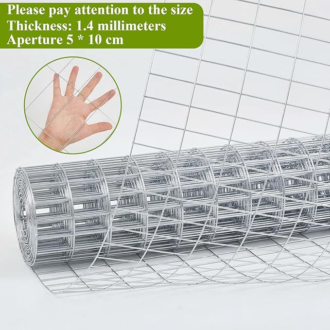 Gisafai 60in x 80ft Welded Wire Fence, 2 Inch x 4 Inch 16 GA, Galvanized Metal Garden Fence Roll Wire Mesh Netting for Goat Deer Cattle Animal Enclosures and Yard Vegetable Plant Protection,Silver