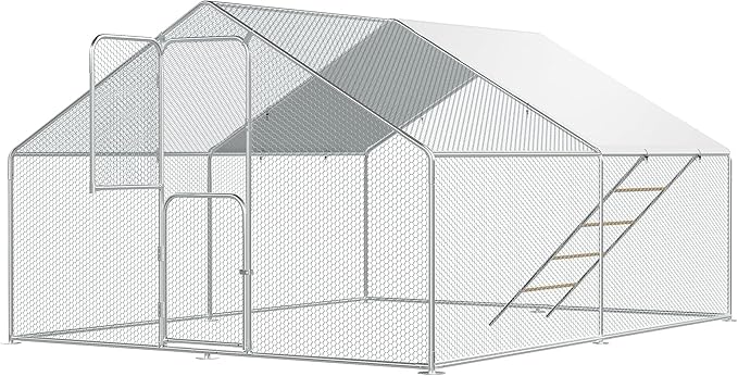 UDPATIO Large Metal Chicken Coop, Spacious Walk in Run Pen for 10-20 Chickens with Double Feed Door, UV-Resistant Cover, Galvanized Frame - Duck & Rabbit Hen House