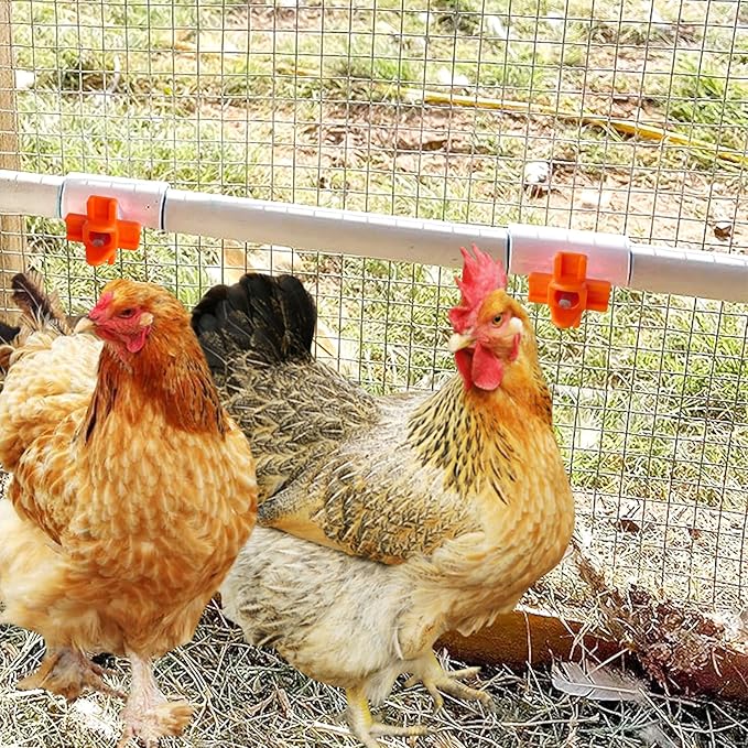 Horizontal Chicken Waterer Nipples with 1/2 PVC Tee Fittings DIY Automatic Chicken Watering System Kit (Orange, 6Pcs)