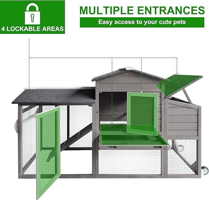 Chicken Coop Outdoor for 2-3 Chickens Hous- Poultry Cage Back Yard Mobile Hen House with Run & Nesting Box