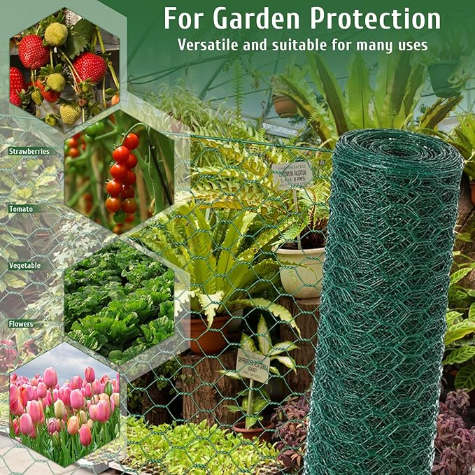 Chicken Wire for Floral Arrangements, 15.7x79in Green Mesh, 0.6in Hexagonal Galvanized PVC Coated Netting, Garden Fence for Crafts, Poultry, Plant Protection, DIY Projects