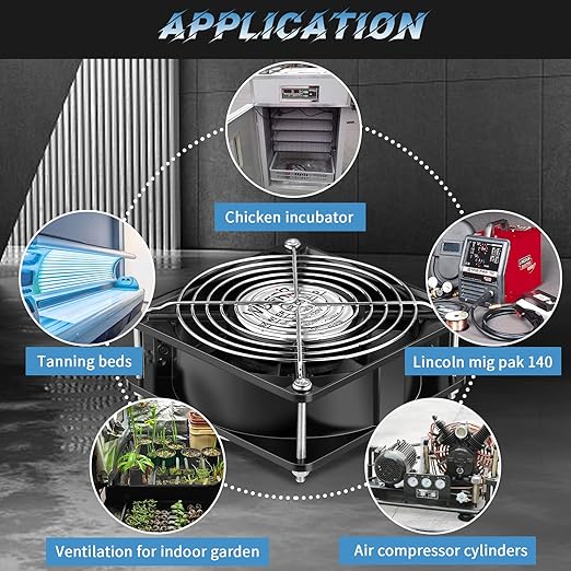 AC Axial 110V 120V 120mm x 38mm Dual Ball Big Airflow Fan for DIY Window Exhaust, Kitchen, Chicken Coop Ventilation, Electric Radiator, Greenhouse, Small Box Cooling