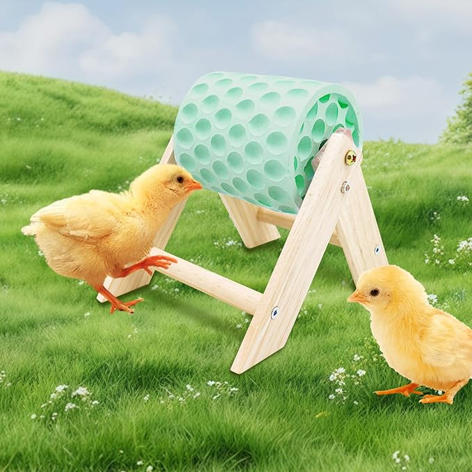 Chicken Coop Accessories, Beak Grinding Calcium Stone with Wooden Stand, Chicken Enrichment Toys, Toys for Hens, Ducks, Geese, Turkeys, Poultry, Green
