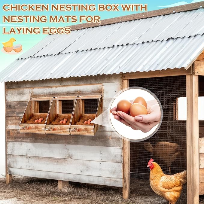 Chicken Nesting Box with 3 Pads for Laying Eggs Plastic Hen Nest Box Wooden Surface Chicken Coop Laying Boxes for Hen Duck Poultry