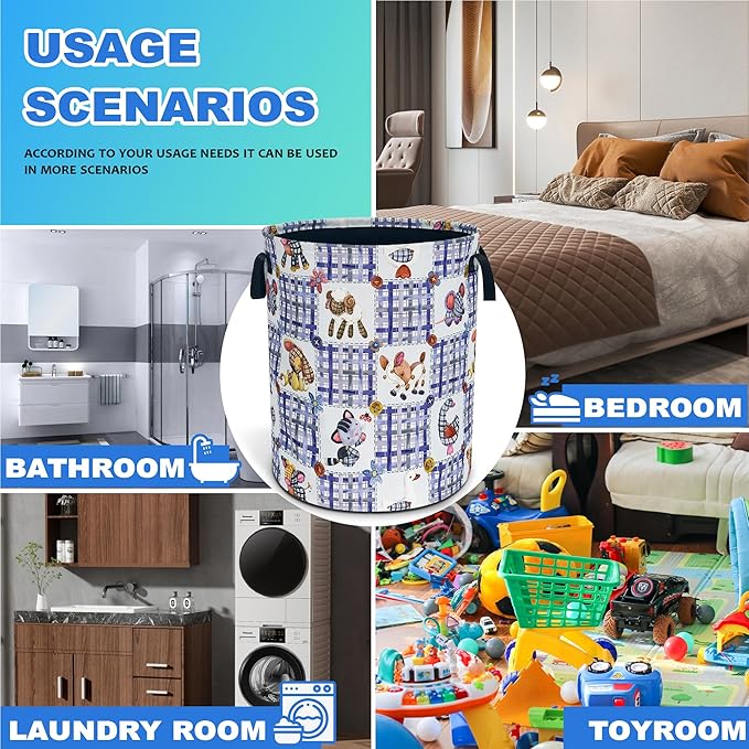 Cute Animal Doll Pattern Laundry Basket Oxford Cloth Cartoon Laundry Hamper With Handle Foldable Portable Clothes Storage Basket 18.9 X 16.5 In Storage Bag For Laundry Room/Bathroom/Bedroom/Dormitorie
