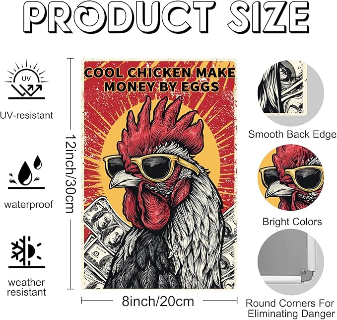 Funny Chicken Gifts Country Kitchen Decor Chicken Birthday Decorations Rustic Farmhouse Wall Decor Vintage Metal Sign 8×12 Inches For Yard Coop Garden