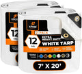 Heavy Duty White Poly Tarp 7' X 20' (2-Pack) - Multipurpose Protective Cover - Durable, Waterproof, Weather Proof, Rip and Tear Resistant - Extra Thick 12 Mil Polyethylene - by Xpose Safety