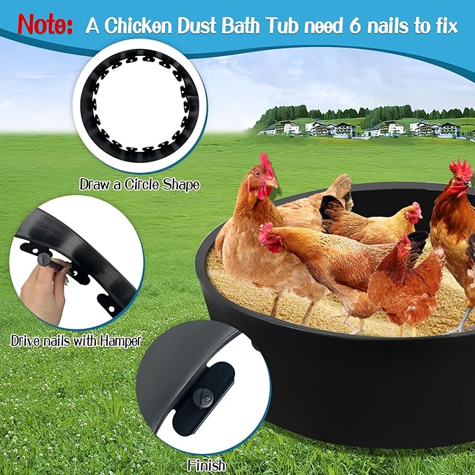 2Pcs Chicken Dust Bath Tub, 25'' D x 5.9'' H, Bottomless Design Chicken Dust Bath Container, Chicken Coop Cleaner Container for Farms, Chicken Coops, Environmental Protection and Easy to Assemble