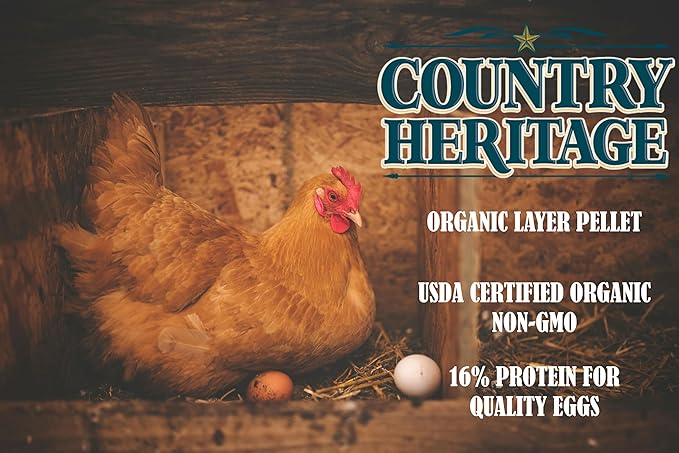 Country Heritage Hen Egg Layer Organic Pellet 10lbs - 16% Protein Non-GMO Chicken Feed for Increased Egg Production & Strong Eggshells, High Protein