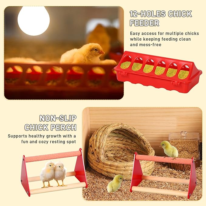 Upgraded Brooder Box for Chick Starter Kit, Chicken Brooder Playpen with 12 * 12inch Brooder Heat Plate, Chicks Feeder & Waterer, Chick Perch Up to 25 Chicks,Duck,Quail