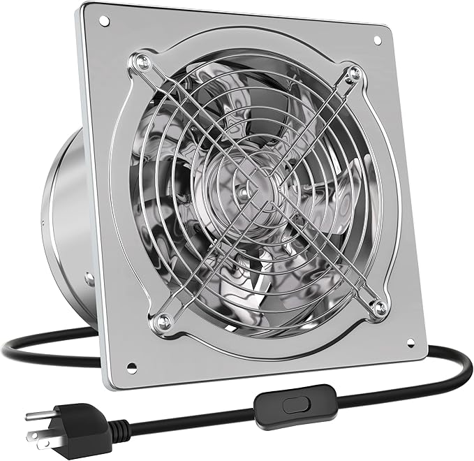HG Power 10 Inch Metal Exhaust Fan with Switch, 988 CFM Powerful Garage Exhaust Fan with Damper, Potable Wall Mount Fan Fume Extractor Ventilation Fan for Shop, Shed, Basement, Chicken Coop, Silver