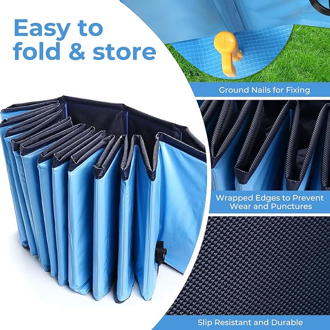 Chicken Dust Bath Tub (32'' D * 8'' H), Foldable Design Extra Tough PVC Material Chicken Coop Lime, Dust Bath for Chickens, Chicken House Cleaner Container, Essential Chicken Coop Accessories Blue